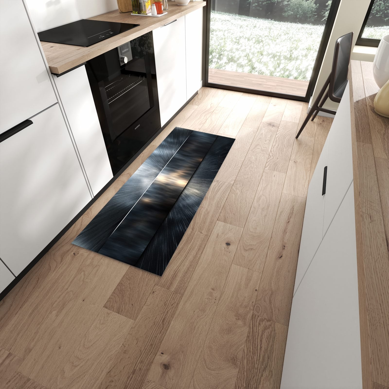 Fleckenresistenter abwaschbarer Küchenteppich mit Motiv Energieblitz in moderner Küche #grösse_60 x 150 cm