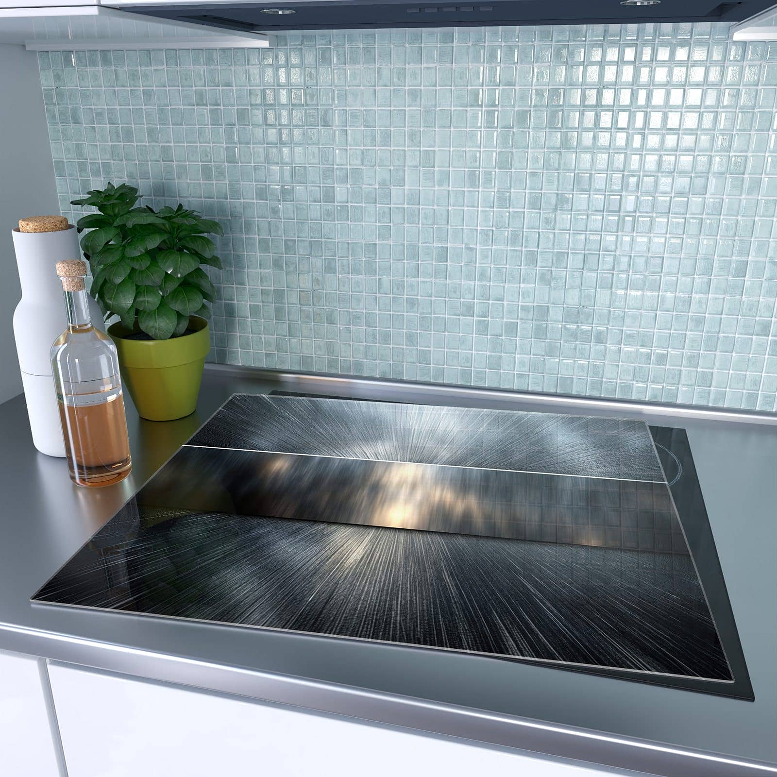 1-teilige Herdabdeckplatte aus Glas mit Energieblitz-Motiv auf dem Ceranfeld