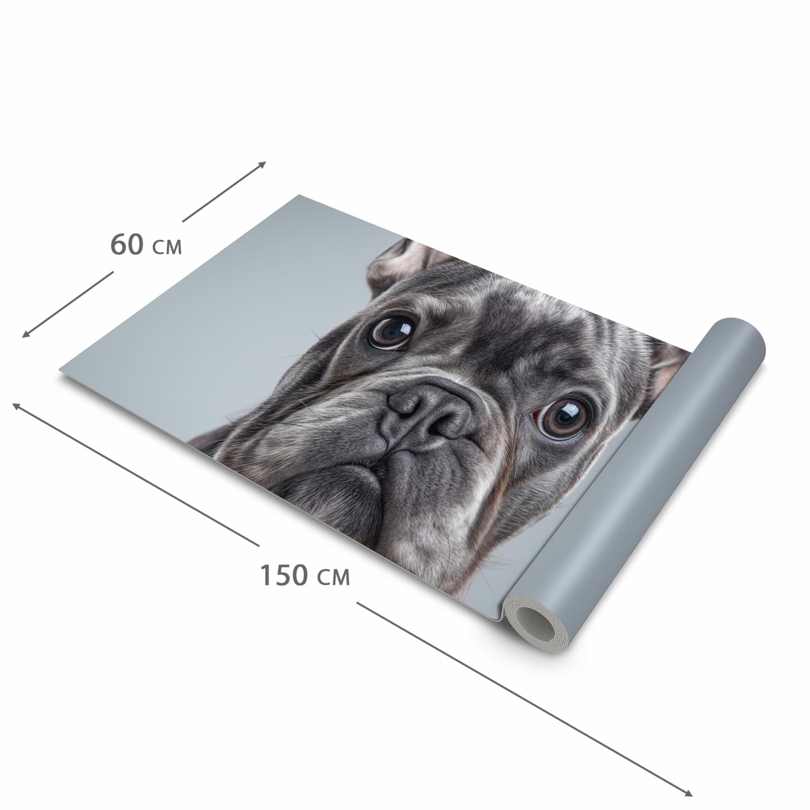 Geruchsneutraler rutschfester Läufer mit Motiv Französische Bulldogge in der Grösse 90x240 cm