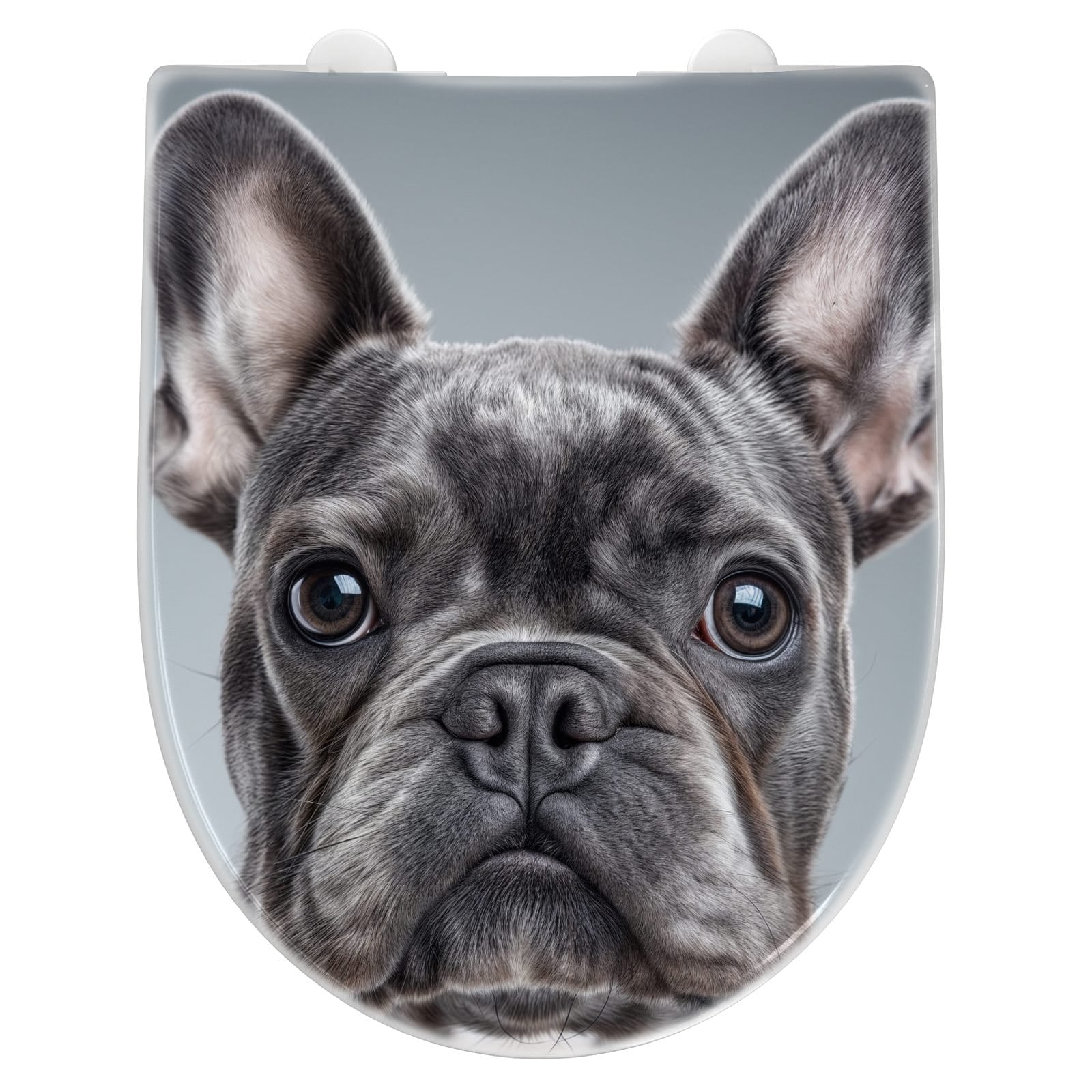 Leichter WC-Deckel mit Motiv Französische & Bulldogge in Perspektive von vorne