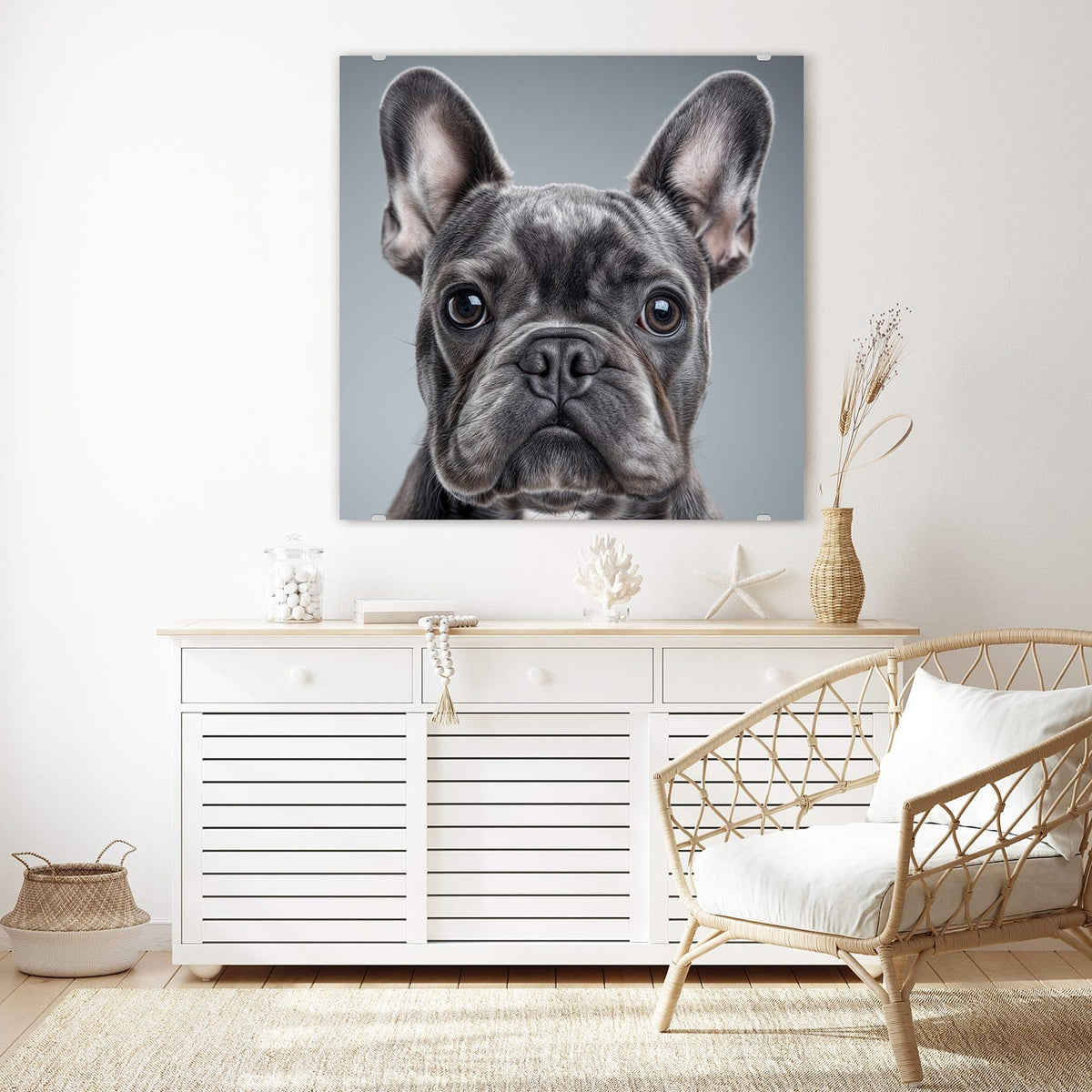 Echtglas, 4 mm – kein Acryl, keine Folie – Wandbild - Französische Bulldogge - Quadratisch