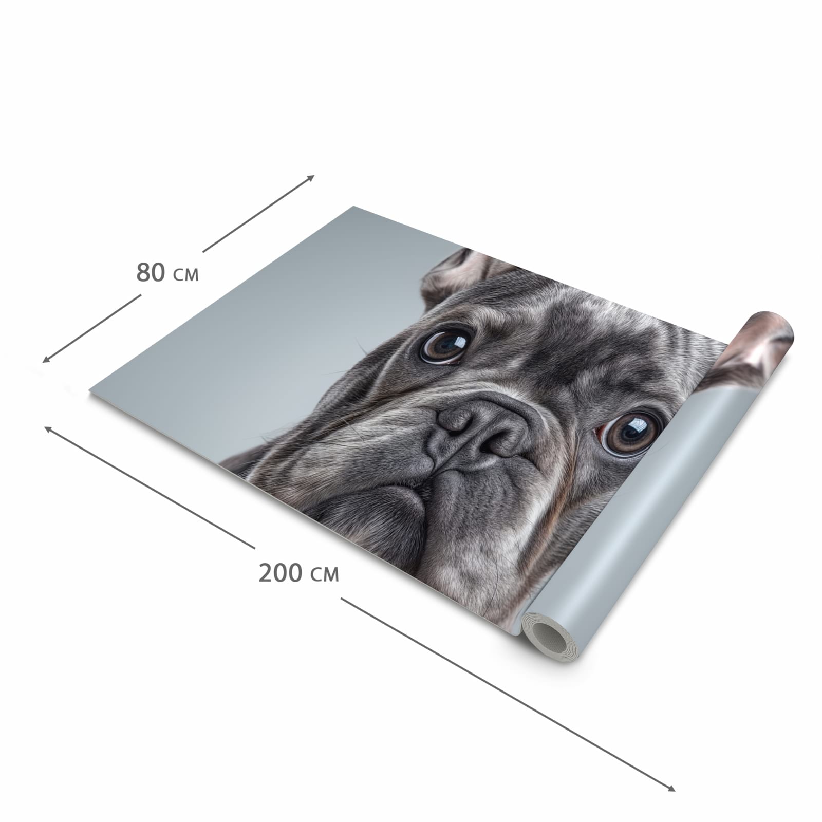 Pflegeleichter rutschfester Küchenteppich mit Motiv Französische Bulldogge in der Grösse 90x240 cm