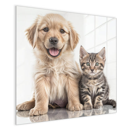 Magnettafel mit dem Motiv Retriever und Kätzchen