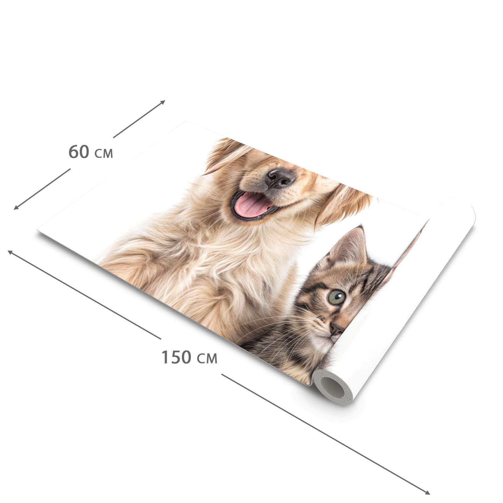 Pflegeleichter moderner Küchenläufer mit Motiv Katze und Hund in der Grösse 80x280 cm
