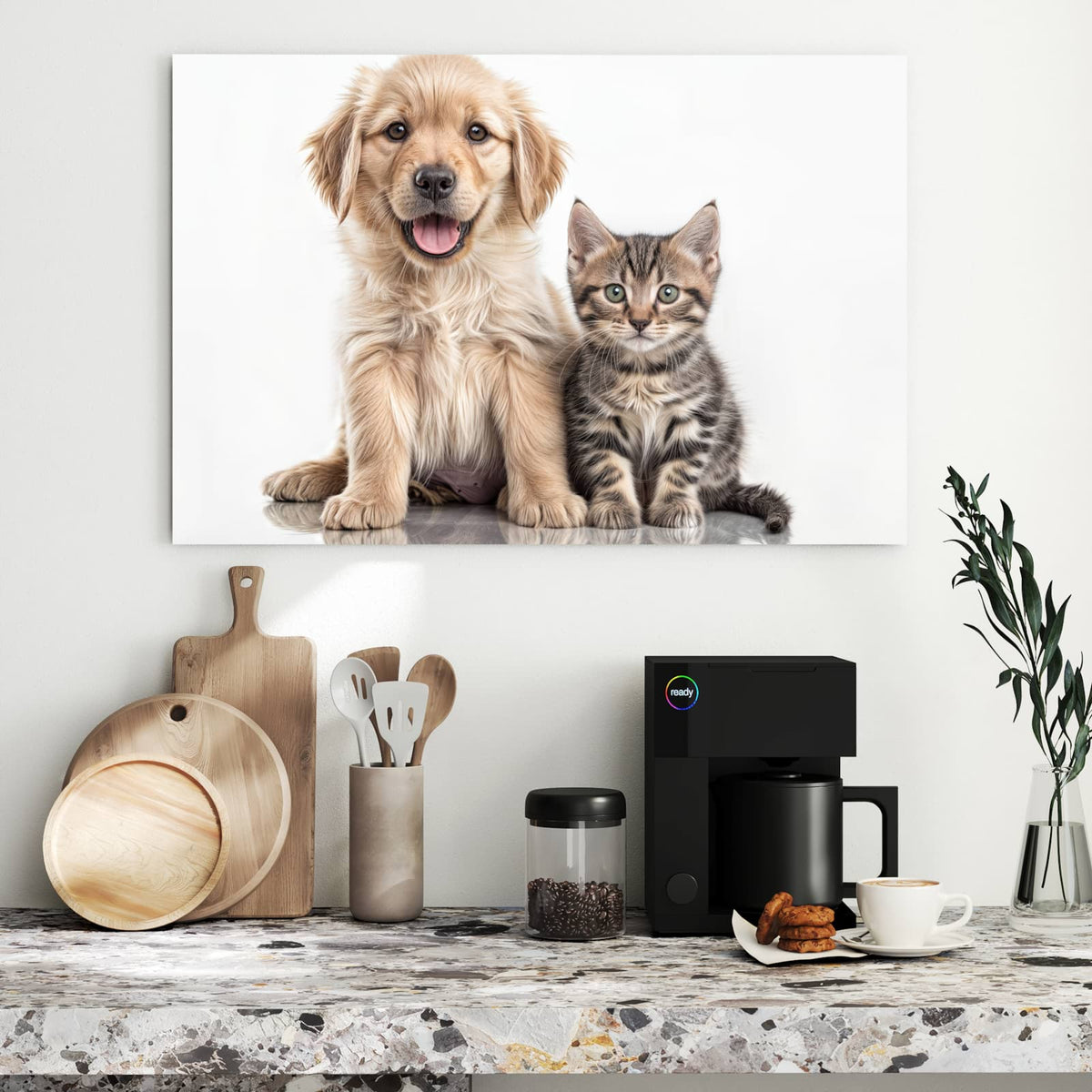 Metall Magnettafel - Retriever und Kätzchen – Welpe und Kätzchen Seite an Seite