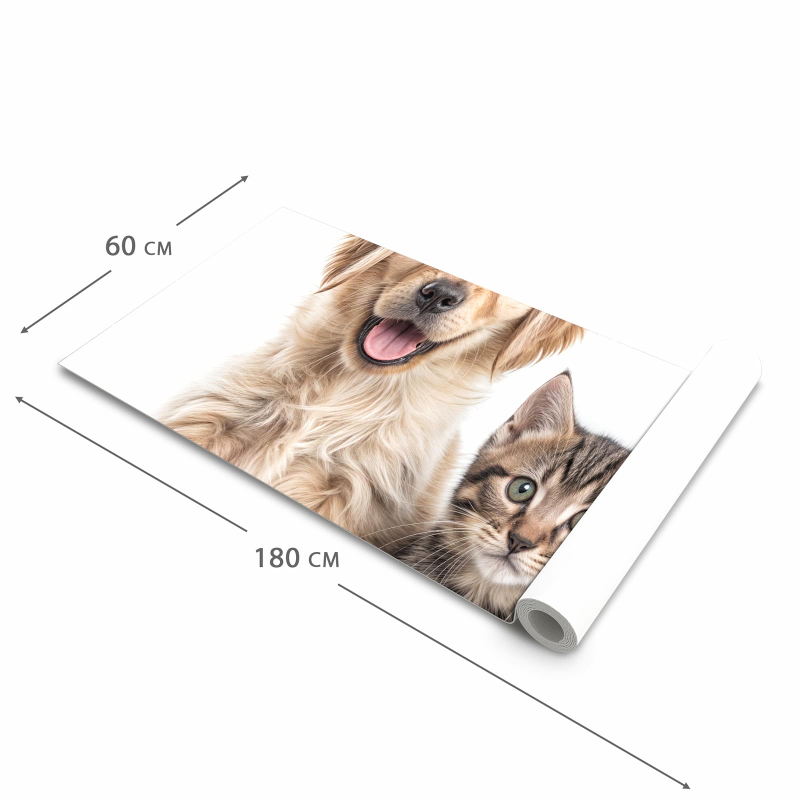 Abwaschbarer Küchenläufer mit Motiv Katze und Hund in der Größe 80x280 cm für angenehme Haptik