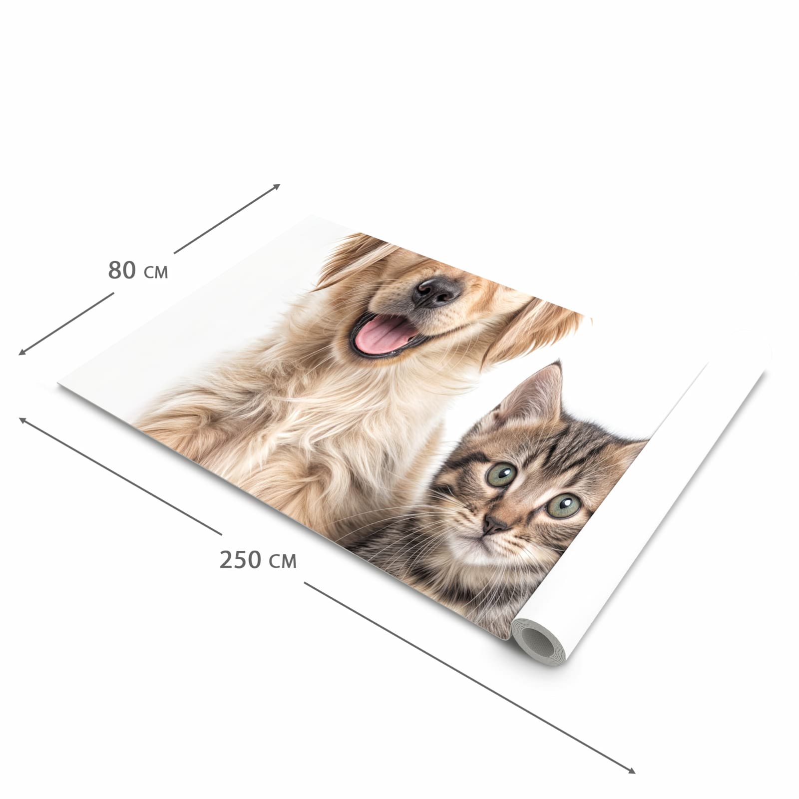 Feuchtigkeitsresistenter Teppich für die Küche mit Motiv Katze und Hund in der Grösse 80x280 cm