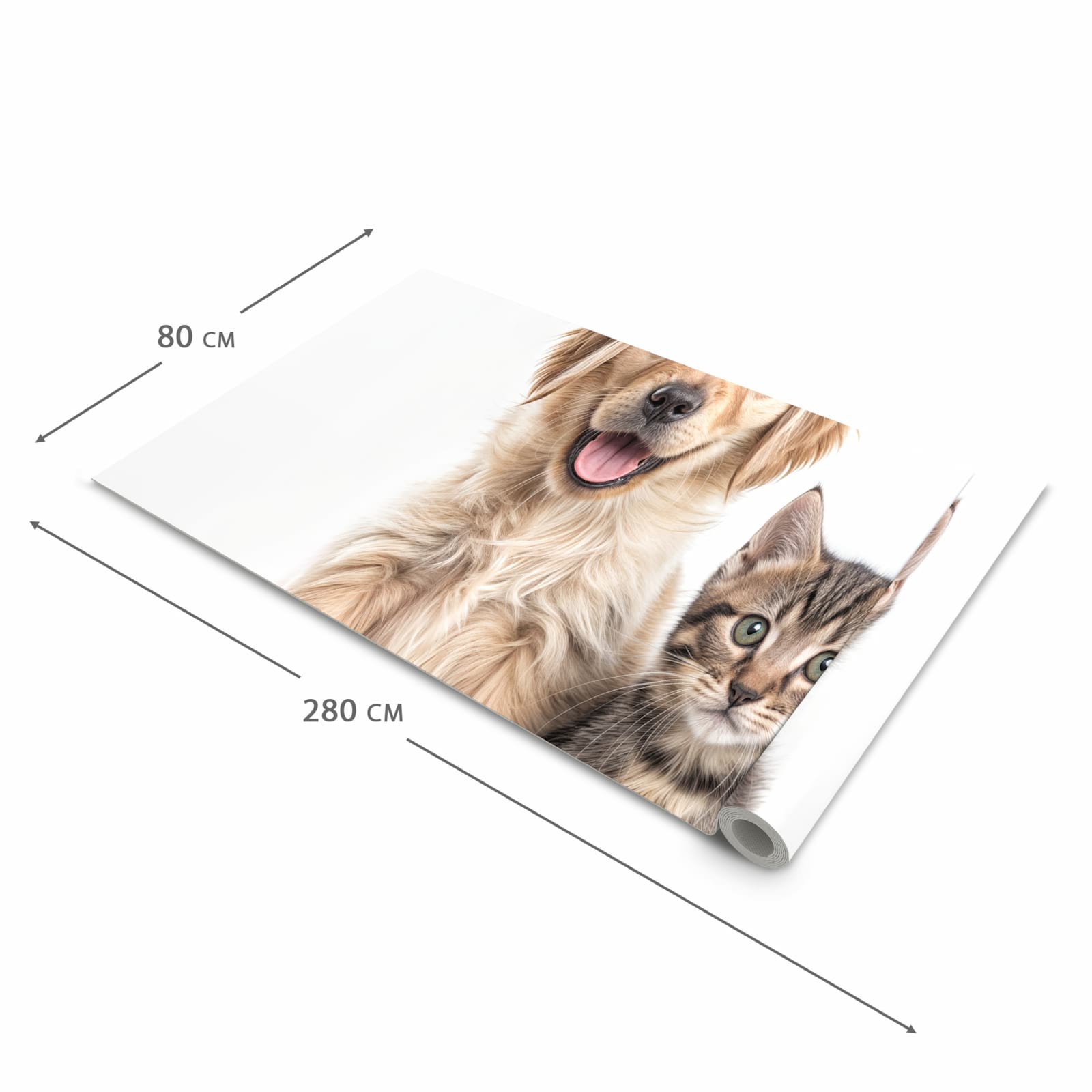 Bodenschonender Küchenteppich mit Motiv Katze und Hund in der Grösse 80x280 cm