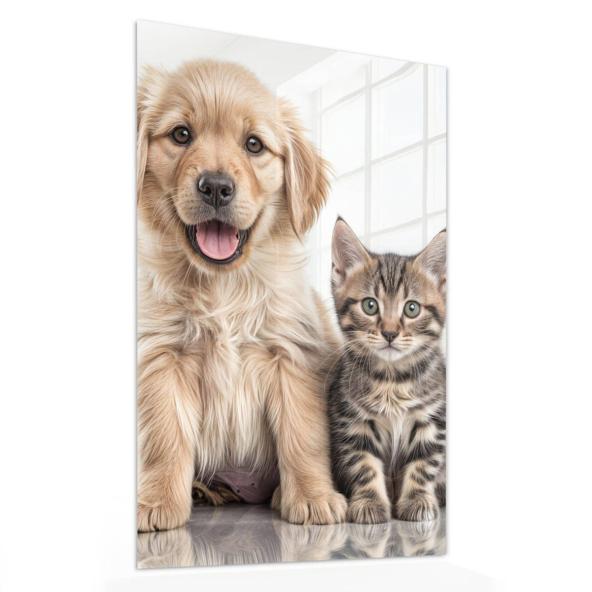 11 Größen – von 30 × 60 bis 60 × 150 cm – Wandbild - Retriever und Kätzchen - Hochformat