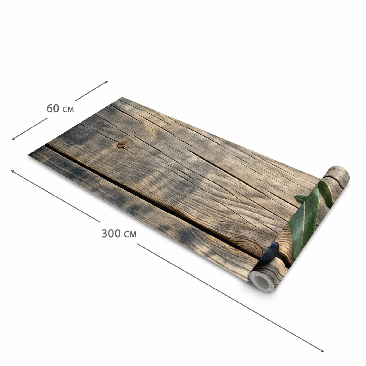 Wasserabweisender Küchenläufer mit Motiv Holztisch mit Oliven in der Grösse 80x280 cm