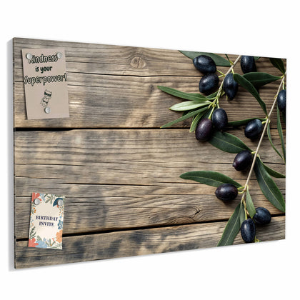 Metall Magnettafel mit dem Motiv Holztisch mit Oliven