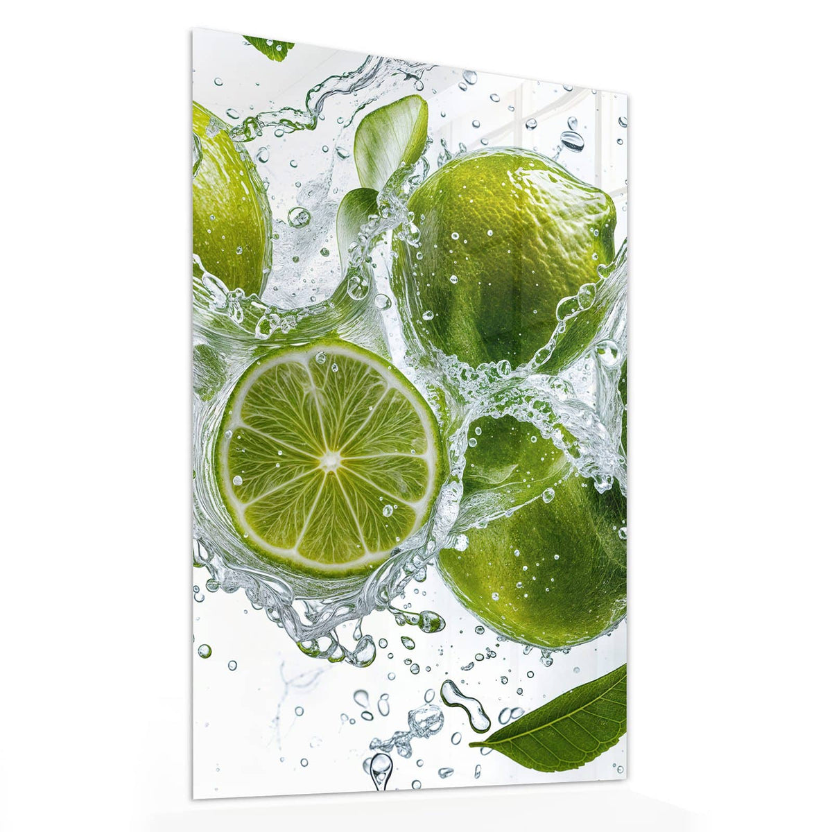 11 Größen – von 30 × 60 bis 60 × 150 cm – Wandbild - Limetten mit Blättern - Hochformat