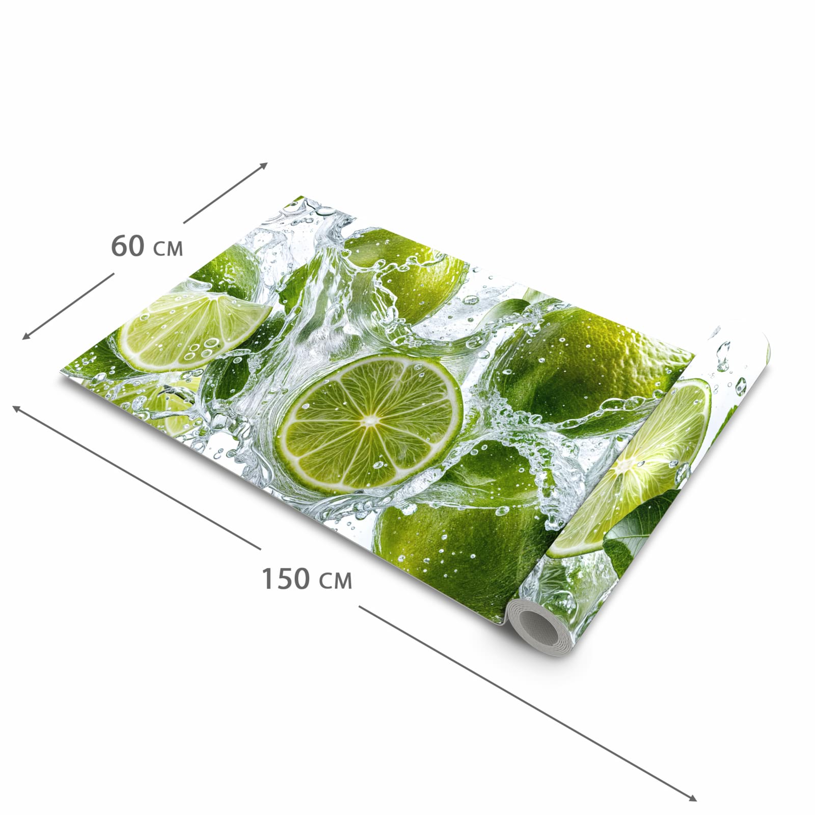 Hygienischer Teppich fürs Esszimmer mit Motiv Spritzige Limetten in der Grösse 80x250 cm