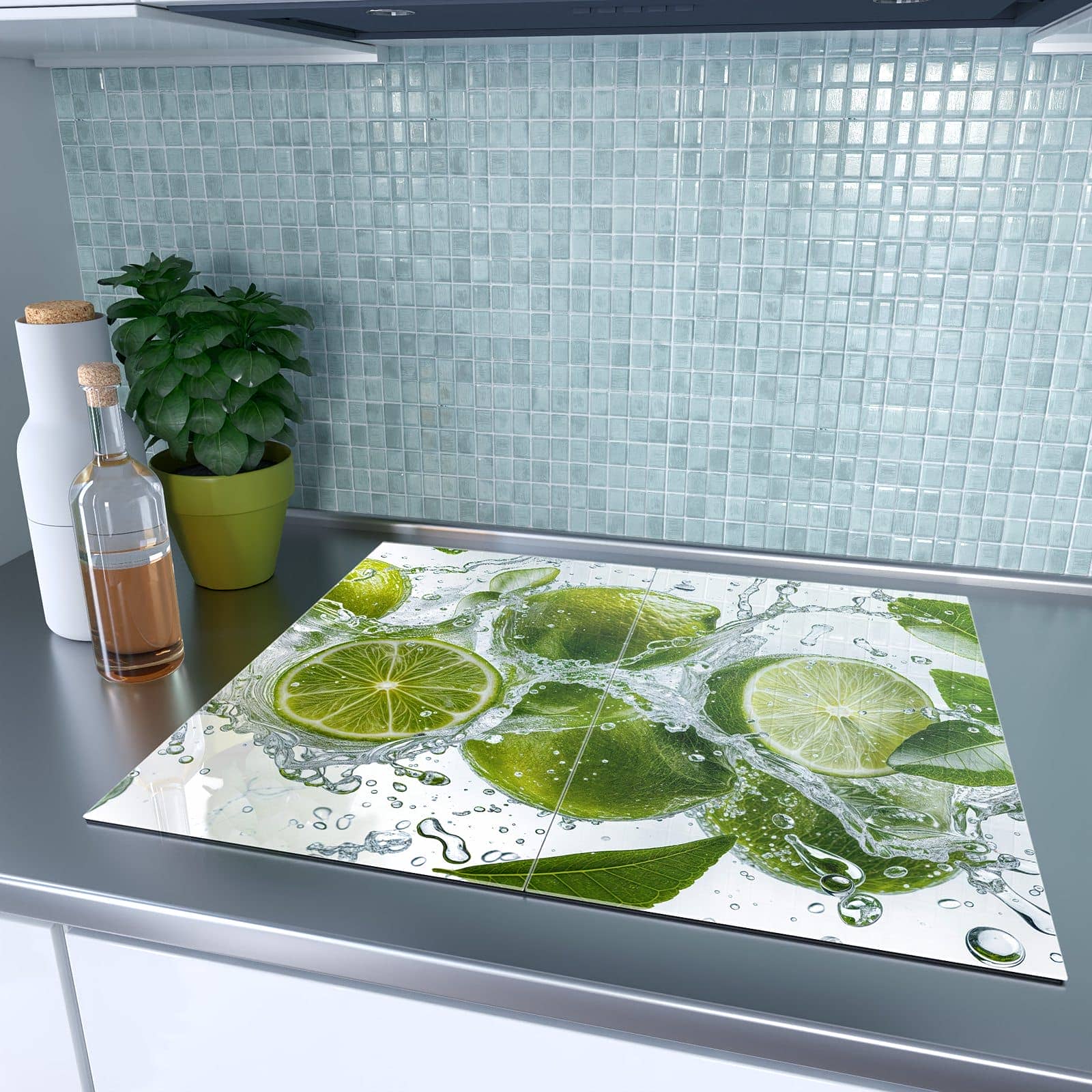 2-teilige Ceranfeld Abdeckungen mit Spritzige Limetten-Motiv auf dem Ceranfeld
