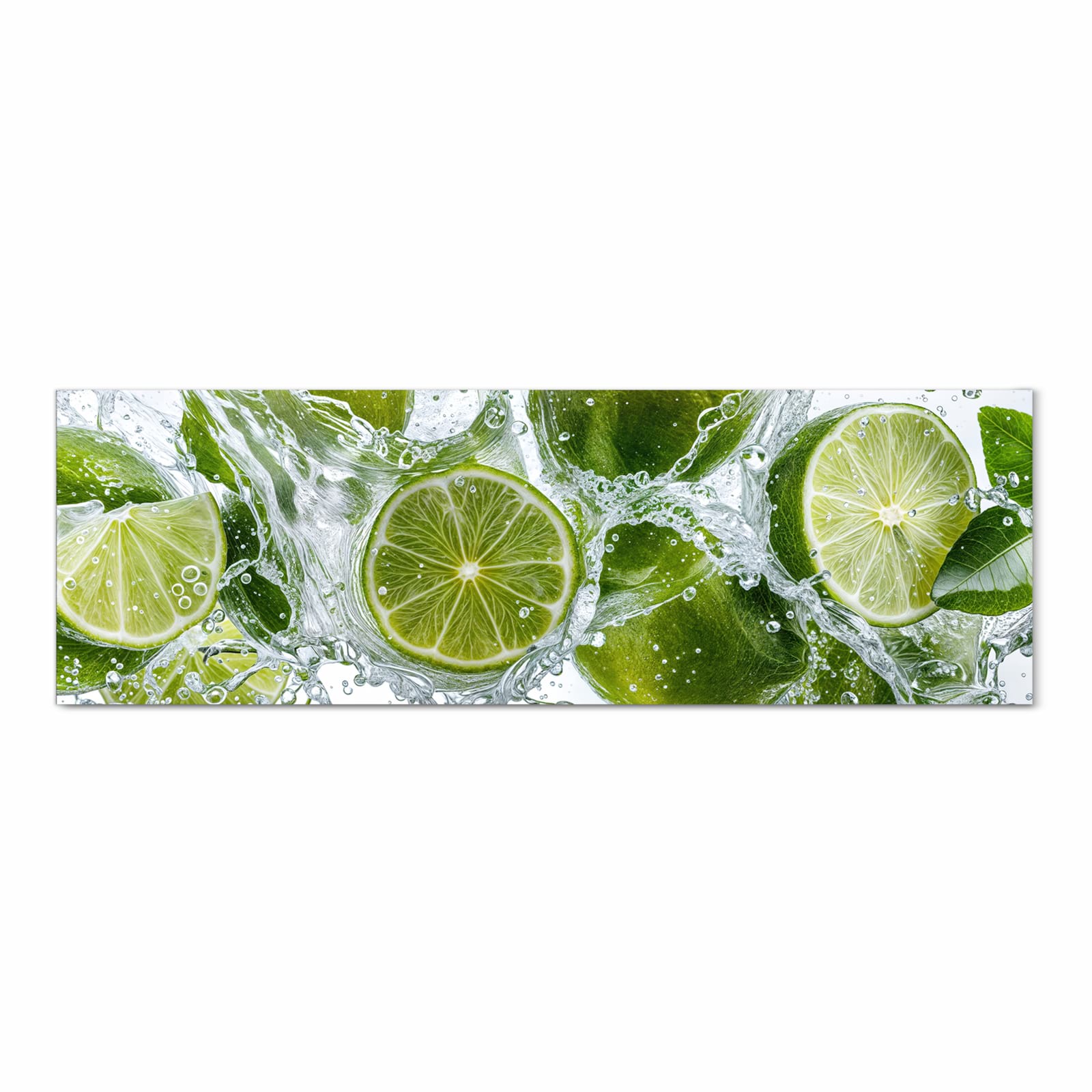 Fleckenresistenter waschbarer Küchenteppich mit Motiv Spritzige Limetten in Frontansicht