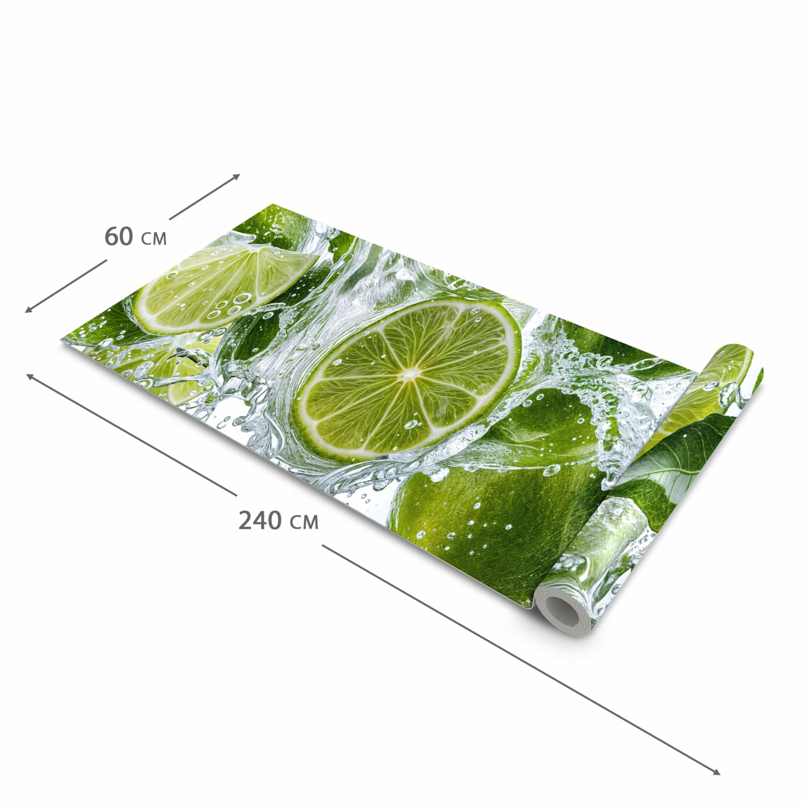 Waschbarer rutschfester Küchenteppich mit Motiv Spritzige Limetten in der Größe 80x250 cm