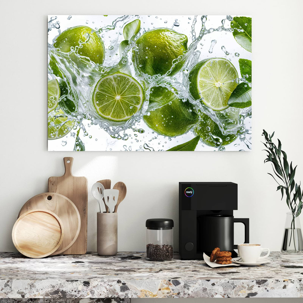 Metall Magnettafel - Limetten mit Blättern – Grüne Limetten im Wasserspritzer