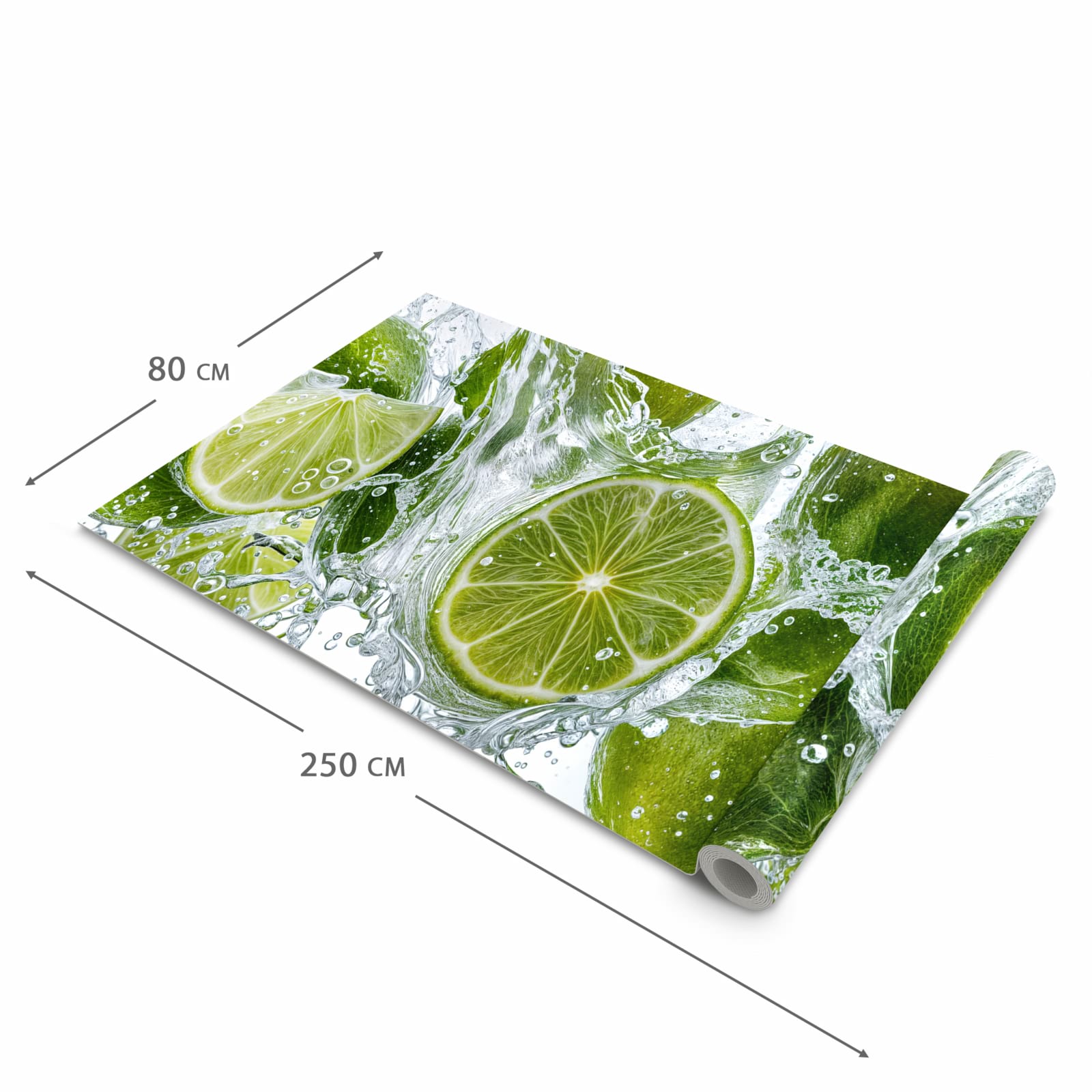 Organisierender Küchenläufer mit Motiv Spritzige Limetten in der Grösse 80x250 cm