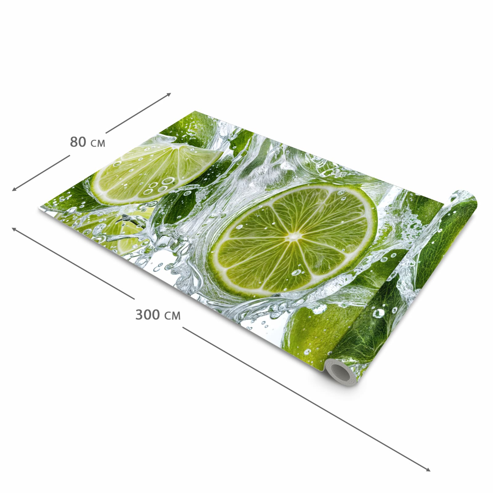 Farbbeständiger Küchenteppich mit Motiv Spritzige Limetten in der Größe 80x280 cm