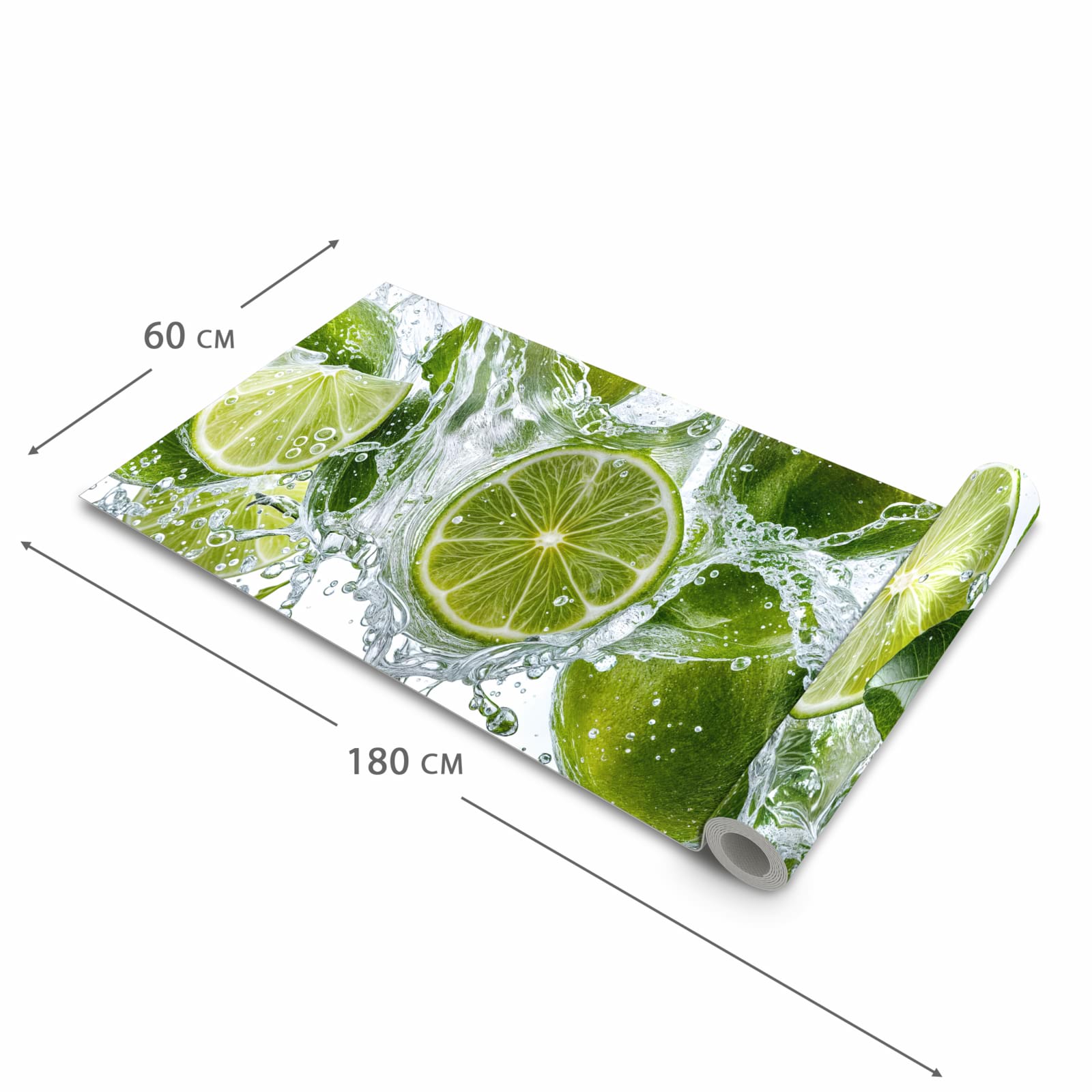 Strapazierfähiger waschbarer Teppich Esstisch mit Motiv Spritzige Limetten in der Größe 80x250 cm