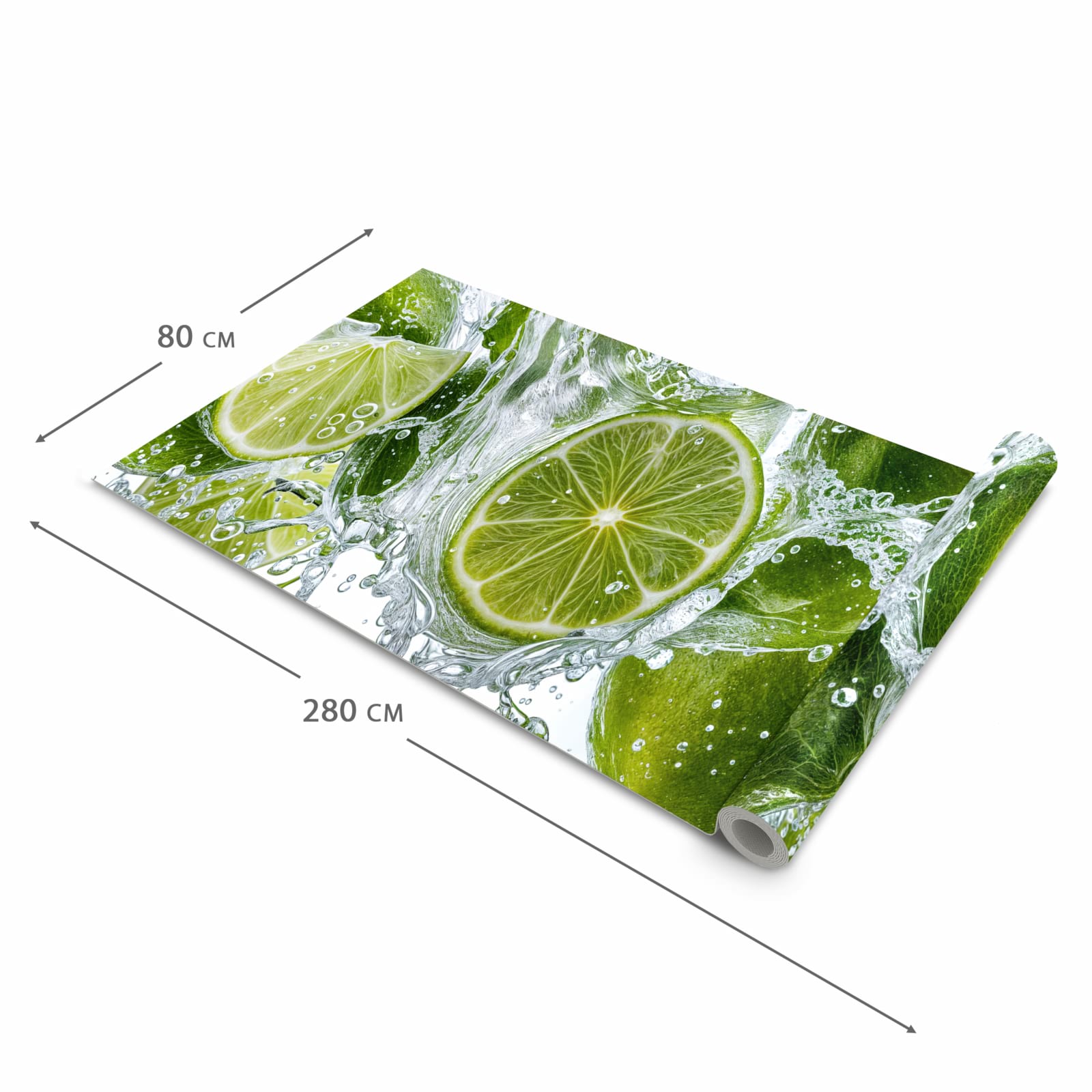 Bodenschonender rutschfester Küchenteppich mit Motiv Spritzige Limetten in der Grösse 80x250 cm