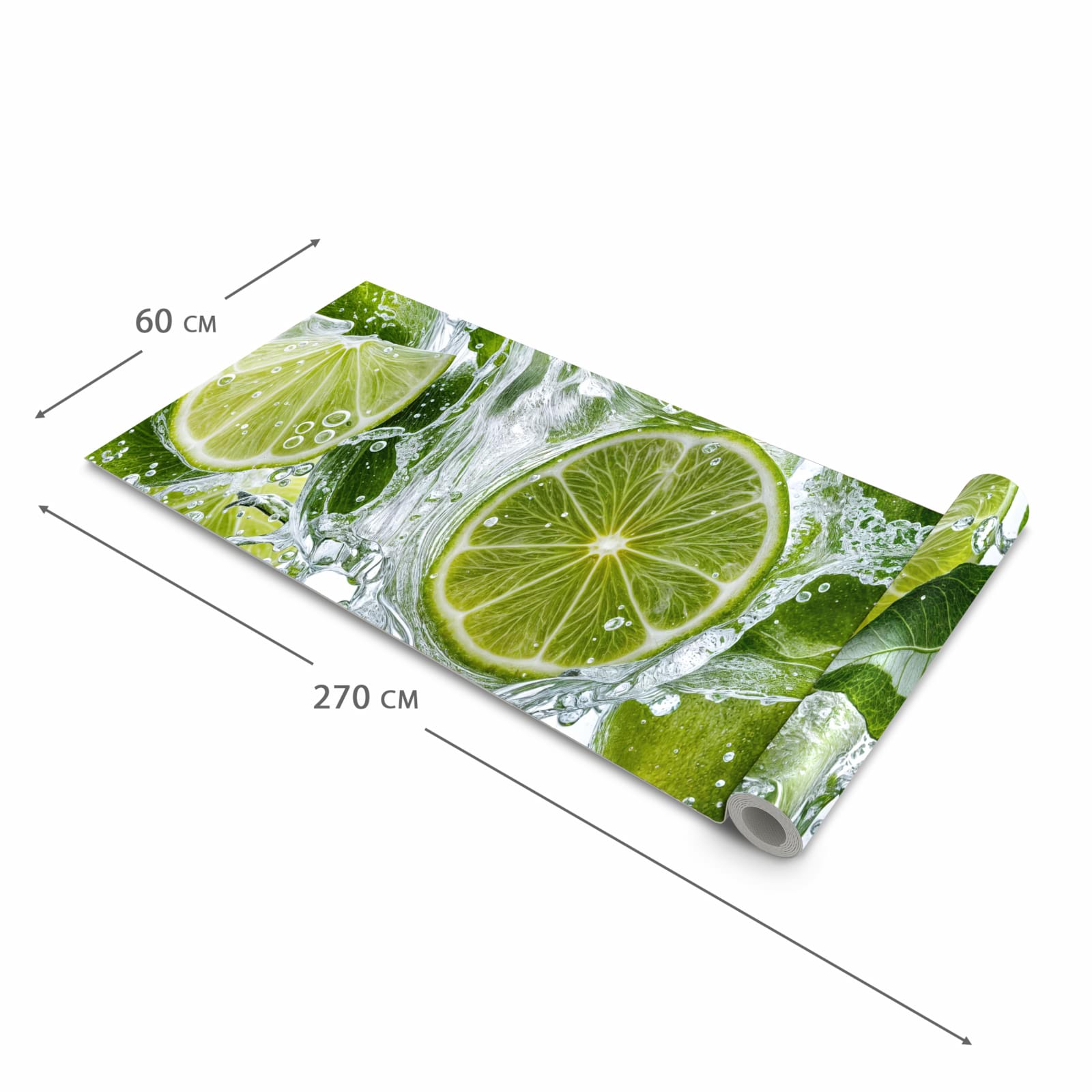 Langlebiger Bodenläufer mit Motiv Spritzige Limetten in der Grösse 80x250 cm