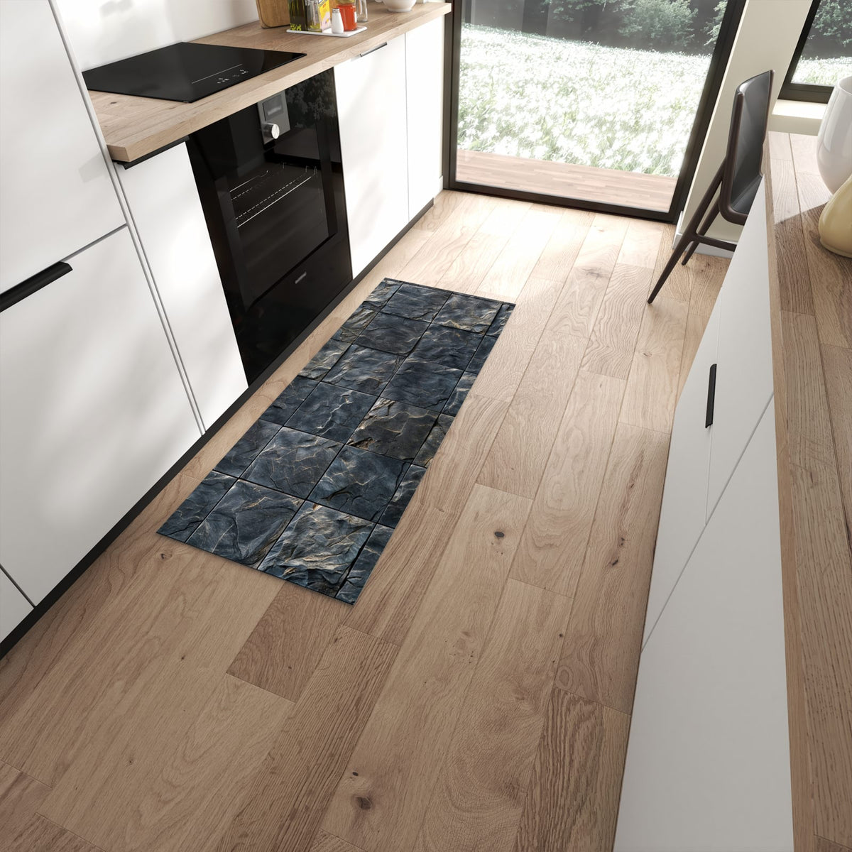 Flacher Küchenteppich mit Motiv Schieferfliesen in moderner Küche #grösse_60 x 150 cm