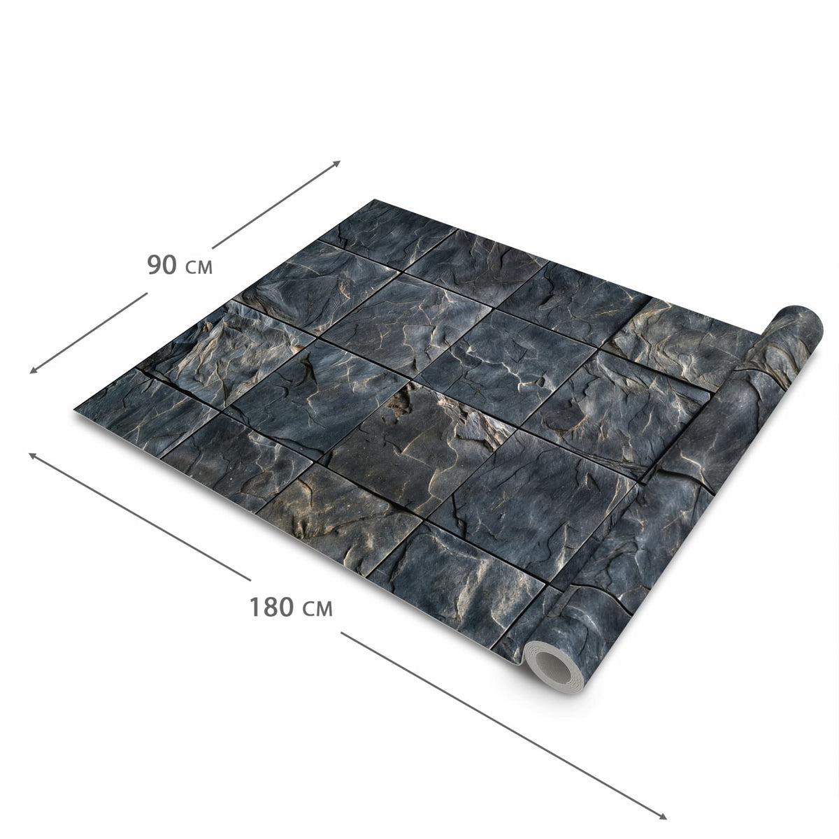 Rutschhemmender dünner Teppich mit Motiv Schieferfliesen in der Grösse 80x250 cm