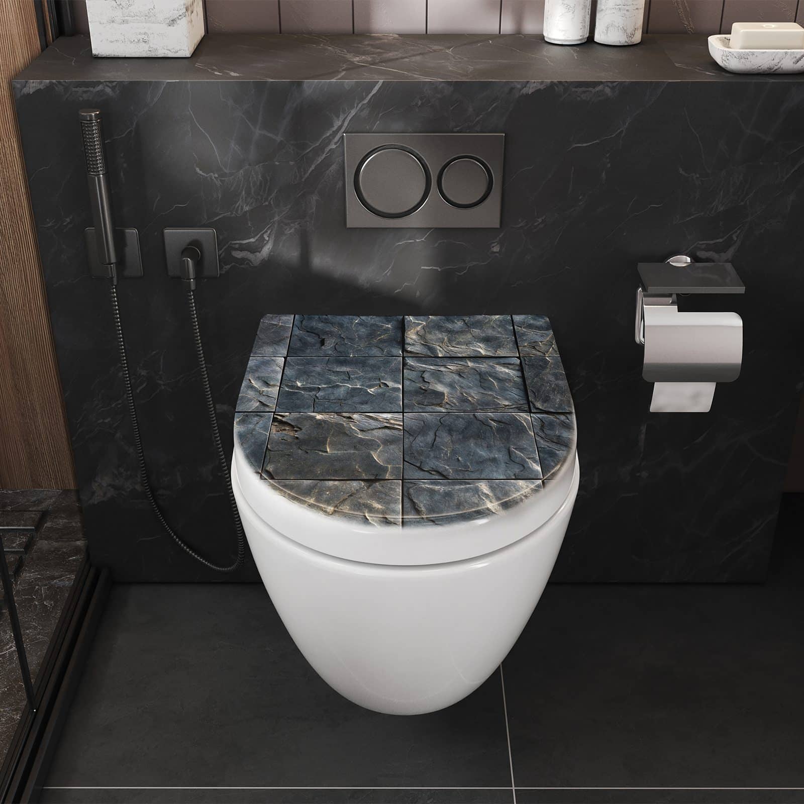 WC-Sitz mit Absenkautomatik Schieferfliesen