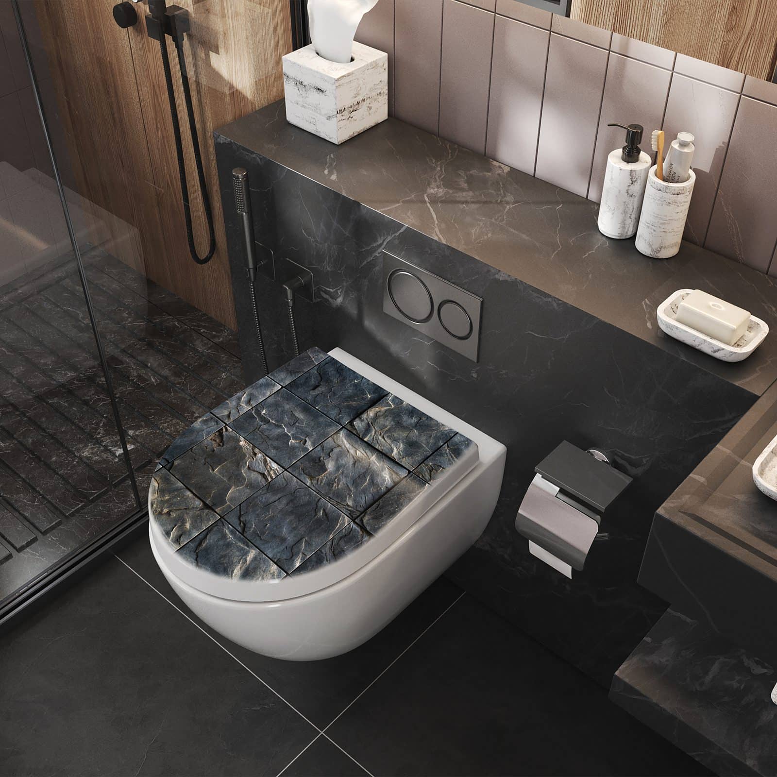 WC-Sitz mit Absenkautomatik Schieferfliesen