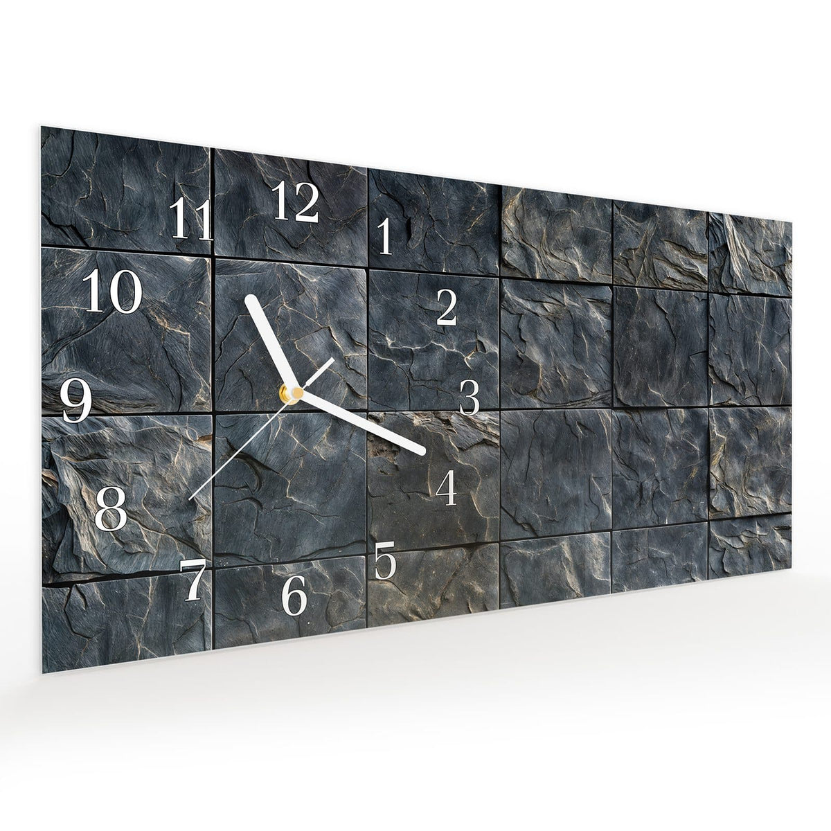 Vormontiert – mit Schwebeeffekt – Wanduhr Schieferfliesen aus Glas – Querformat 60 × 30 cm