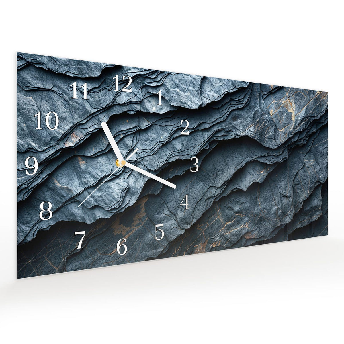 Vormontiert – mit Schwebeeffekt – Wanduhr Gefaltete Texturen aus Glas – Querformat 60 × 30 cm