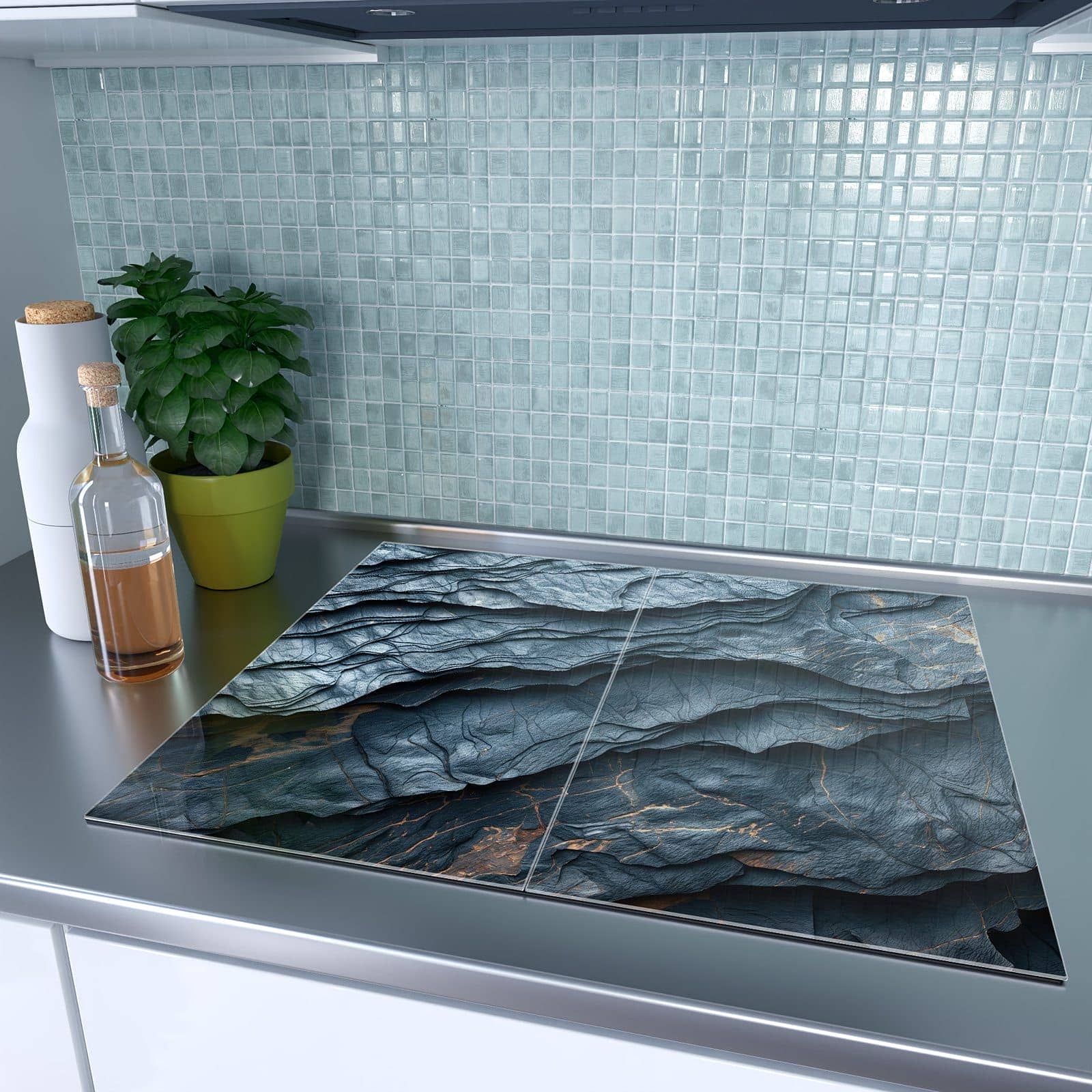 2-teilige Herdabdeckplatten aus Glas mit Gefaltete Texturen-Motiv auf dem Ceranfeld