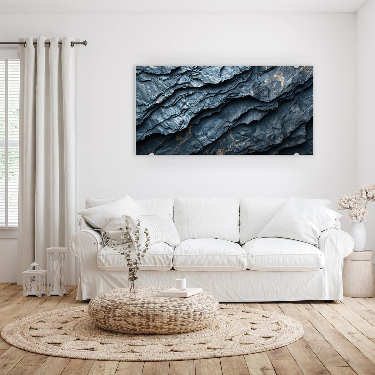 Wandbild - Blaue Gesteinsschichten - Querformat – Blaugraue Schichten mit Kupferadern