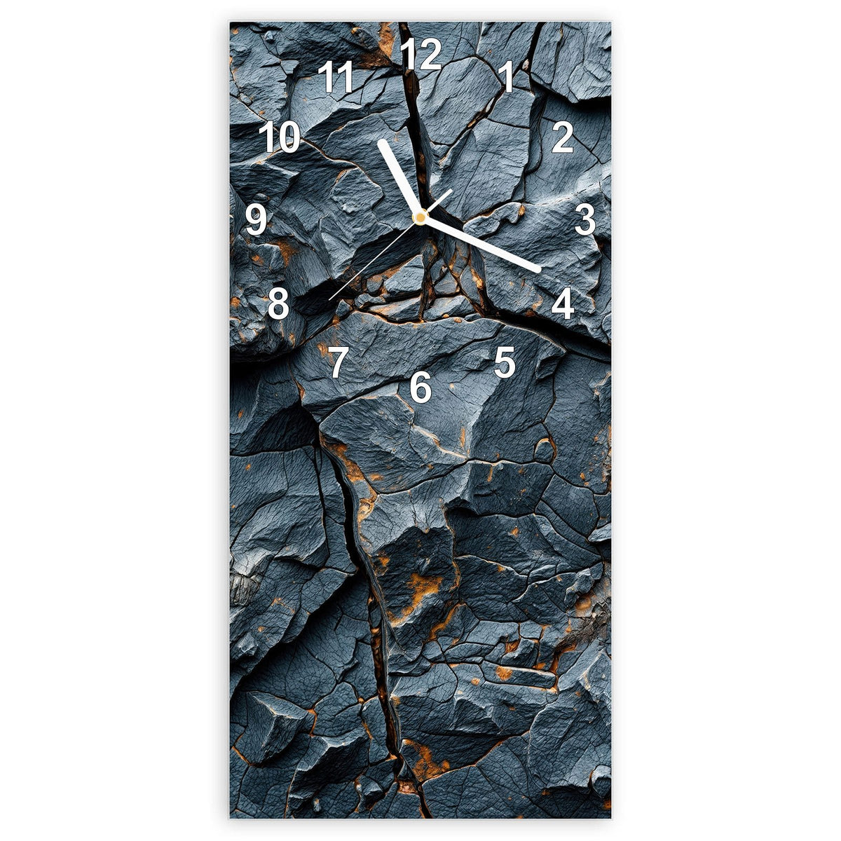 Wanduhr aus Glas, Ziffernblatt Modern: Zerklüftete graue Felsplatten mit tiefen Rissen und rostorangen Adern