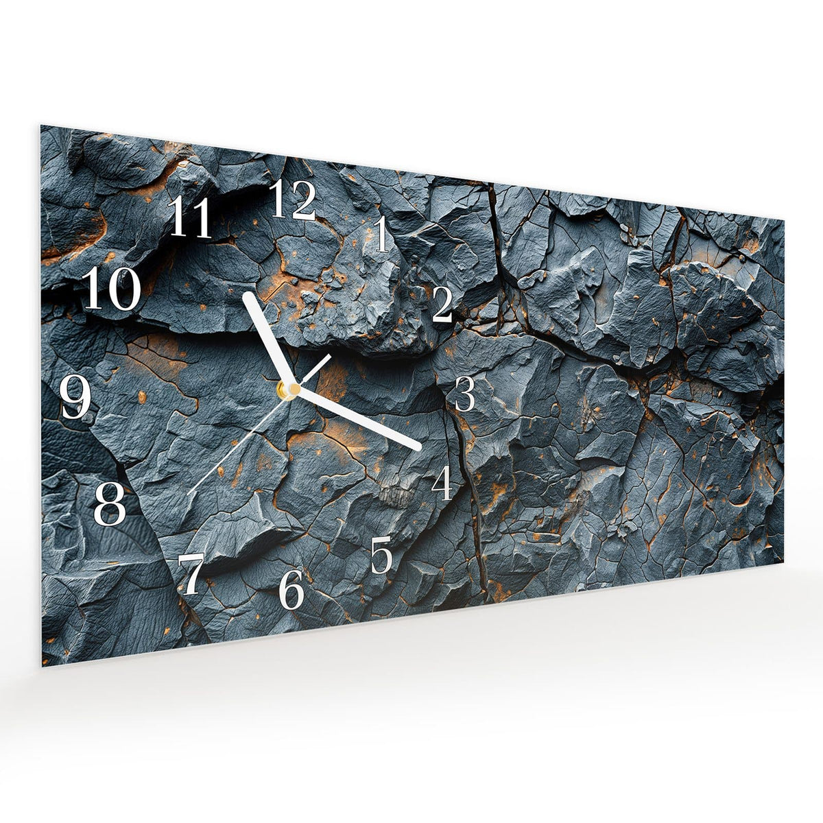 Vormontiert – mit Schwebeeffekt – Wanduhr Gesteinsformation aus Glas – Querformat 60 × 30 cm