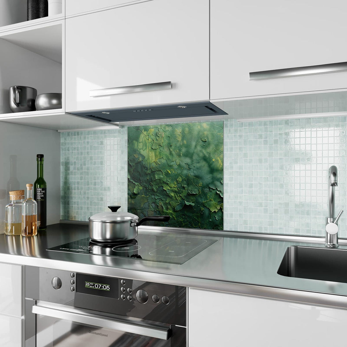 Küchenrückwand Abblätterndes Grün aus Glas – Abblätternde Struktur in tiefem Grün