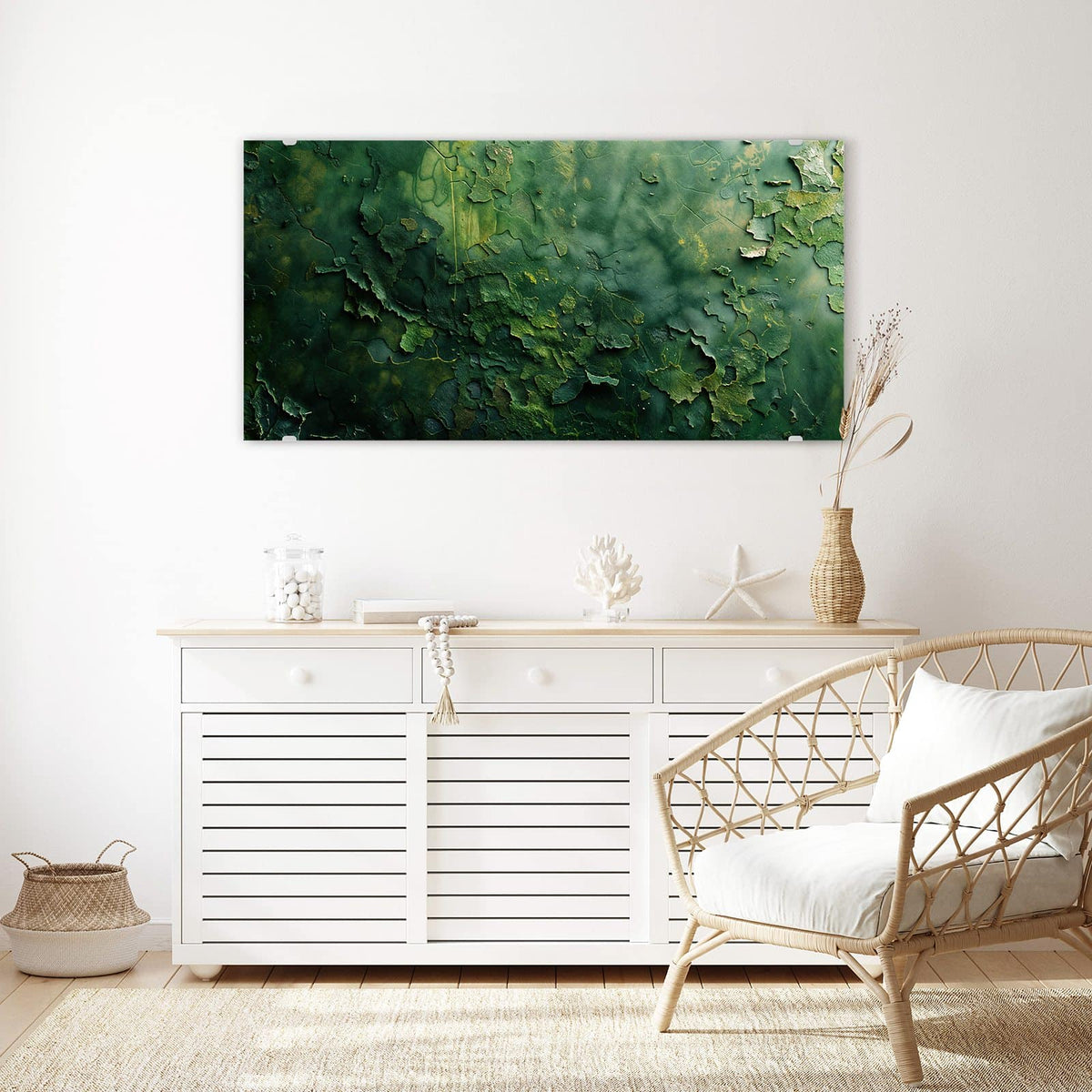 Echtglas, 4 mm – kein Acryl, keine Folie – Wandbild - Abblätterndes Grün - Querformat