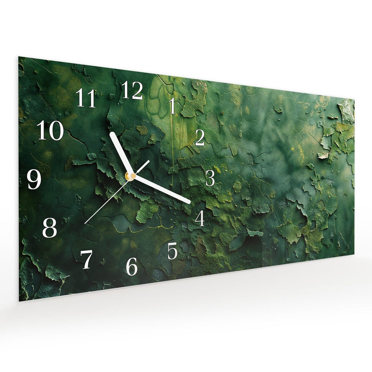 Vormontiert – mit Schwebeeffekt – Wanduhr Verwitterte Holzoberfläche aus Glas – Querformat 60 × 30 cm