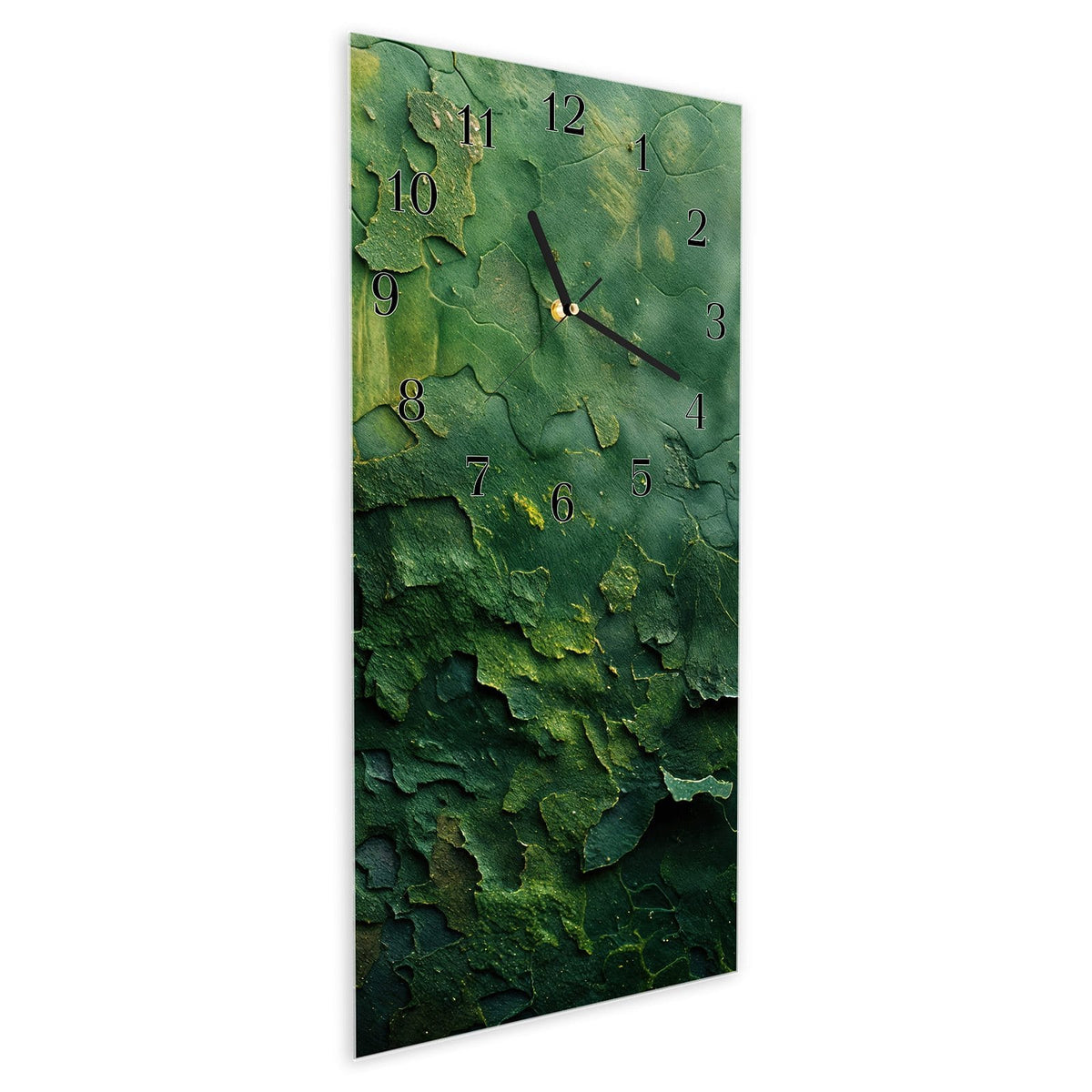 Vormontiert – mit Schwebeeffekt – Wanduhr Verwitterte Holzoberfläche aus Glas – Hochformat 30 × 60 cm