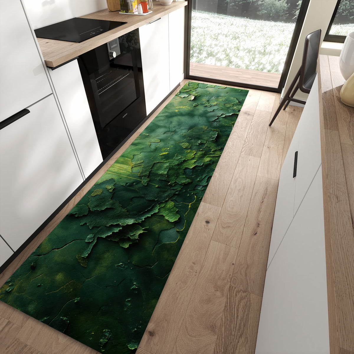 Fleckenresistenter Küchenteppich mit Motiv Oberfläche von Verwitterte in moderner Küche