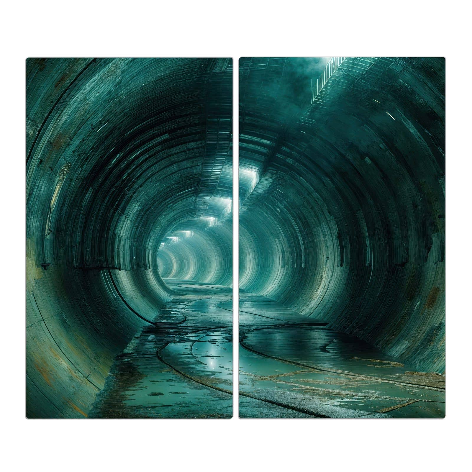2-teilige Abdeckplatte für Ceranfeld mit Verlassener Tunnel-Motiv in der Frontansicht