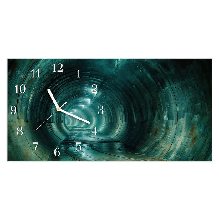 Wanduhr Verlassener Tunnel aus Glas – Querformat 60 × 30 cm mit Ziffernblatt Klassisch