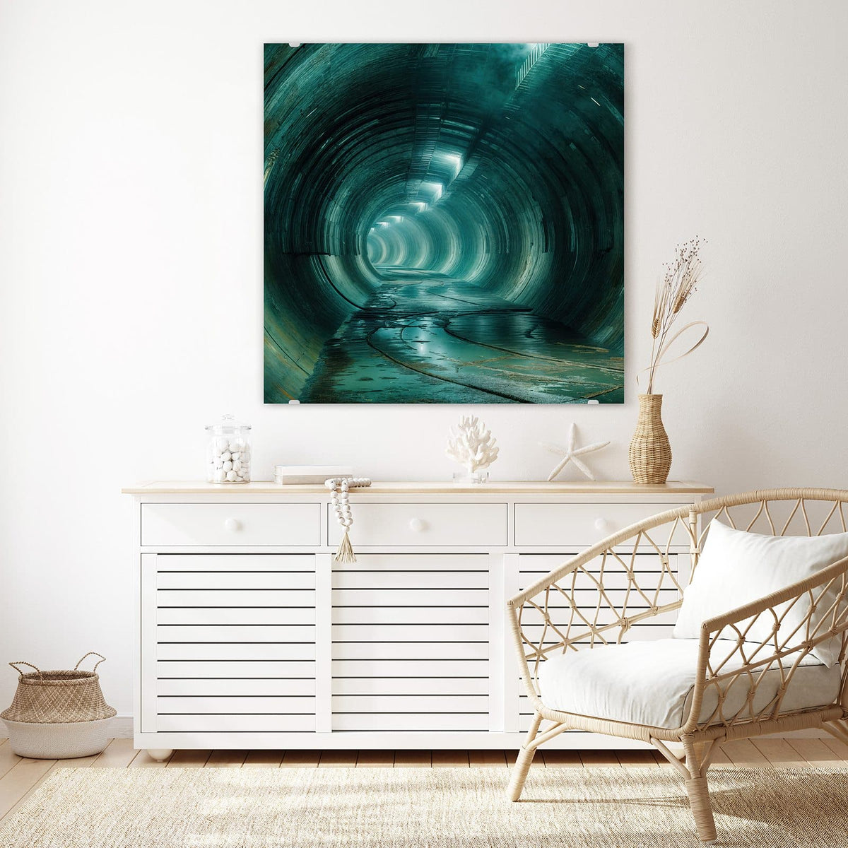 Echtglas, 4 mm – kein Acryl, keine Folie – Wandbild - Verlassener Tunnel - Quadratisch