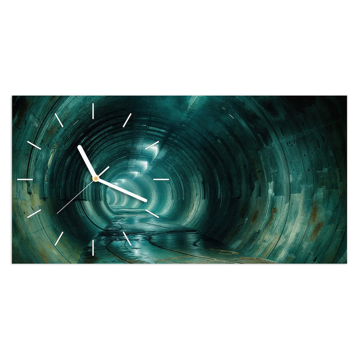 Wanduhr Verlassener Tunnel aus Glas – Querformat 60 × 30 cm mit Ziffernblatt Linie