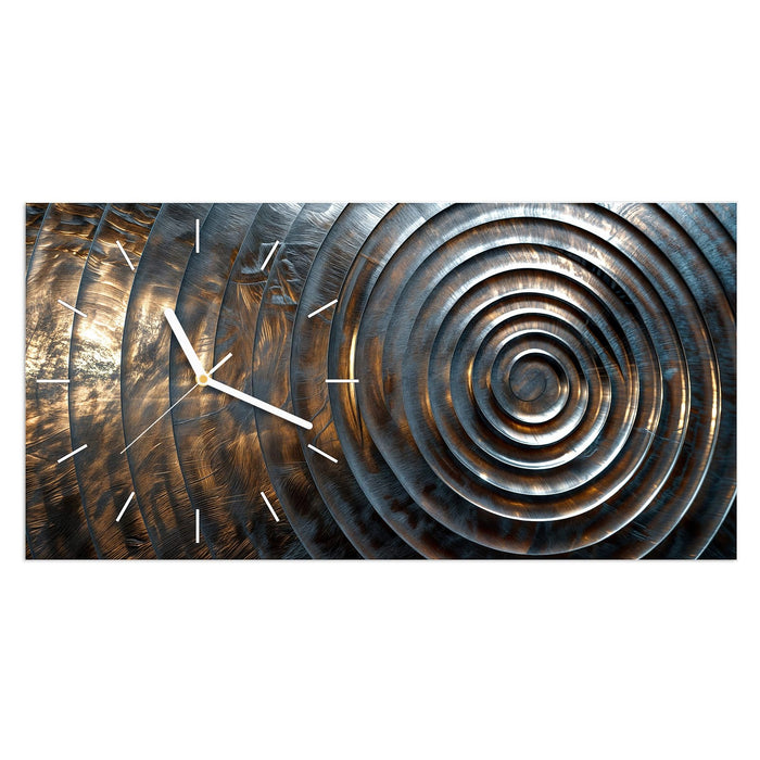 Wanduhr Metallische Spiralen aus Glas – Querformat 60 × 30 cm mit Ziffernblatt Linie
