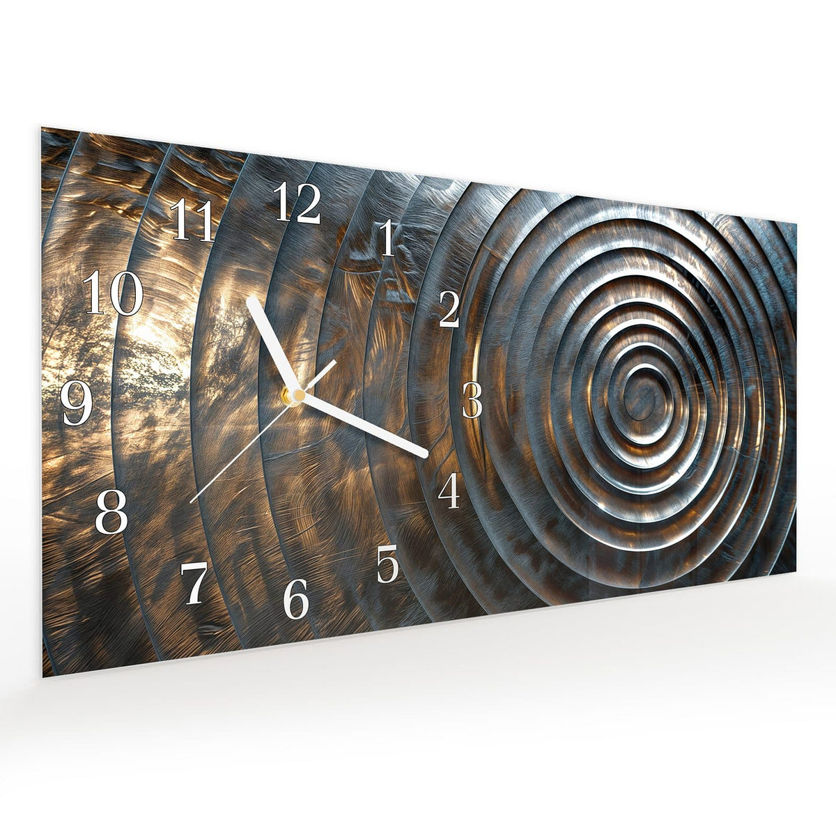 Vormontiert – mit Schwebeeffekt – Wanduhr Metallische Spiralen aus Glas – Querformat 60 × 30 cm