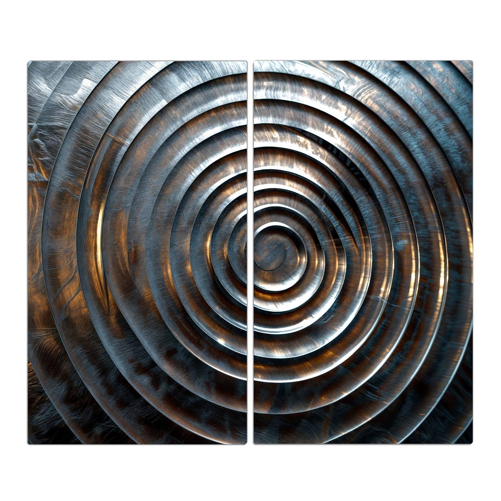 2-teilige Herdabdeckung aus Holz mit Metallische Spiralen-Motiv in der Frontansicht #grösse_2-Teilig (60x52cm)