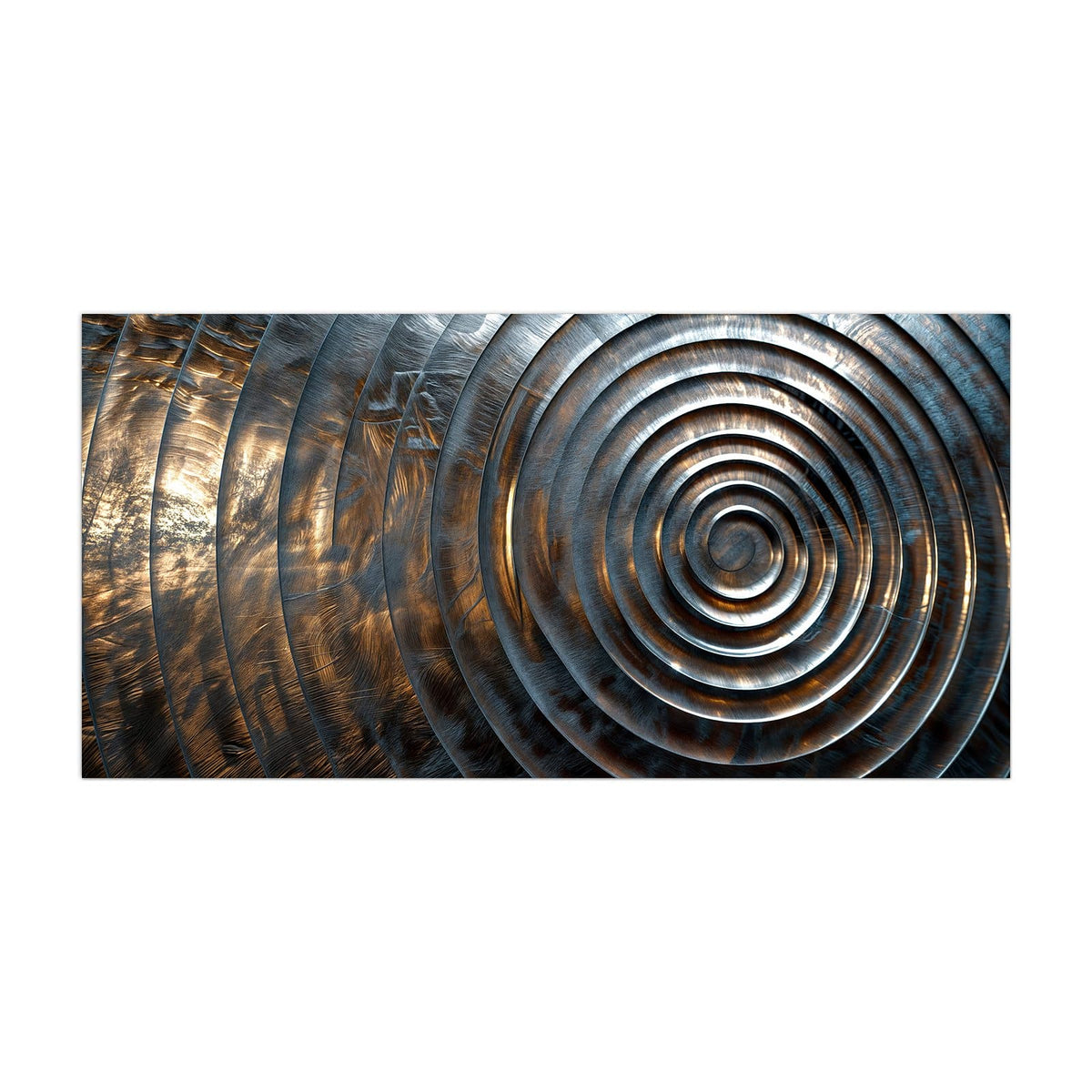Küchenrückwand aus Glas Metallringe im Hochformat, Motiv bildfüllend von vorn