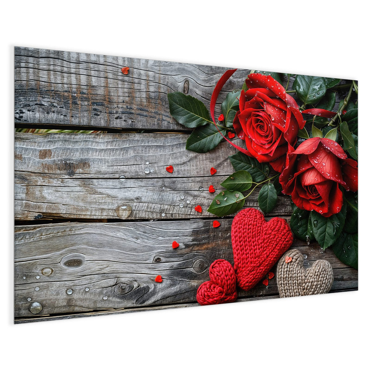 4 mm Glas statt lackiertem Blech – Magnettafel - Rosen mit Strickherzen